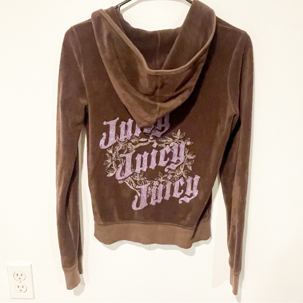 Juicy Couture Brown Velour Hoodie with Purple Logo